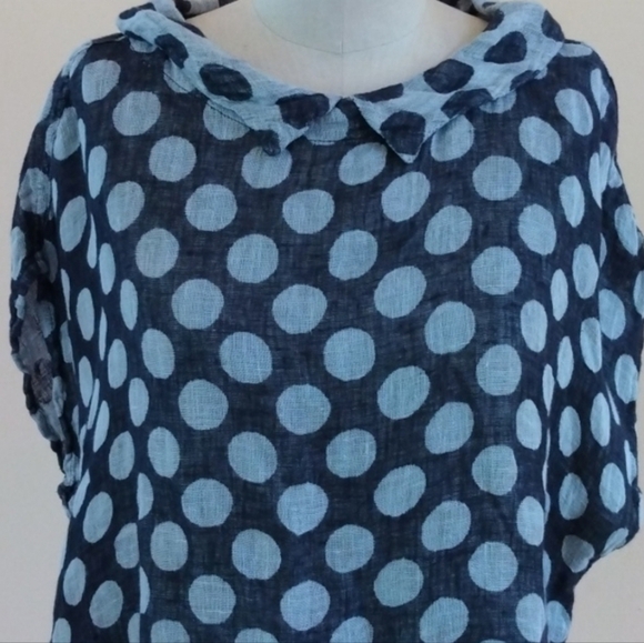 100% Linen Oversized Polka Dot Top By Flax Design Size 1X - Picture 2 of 3